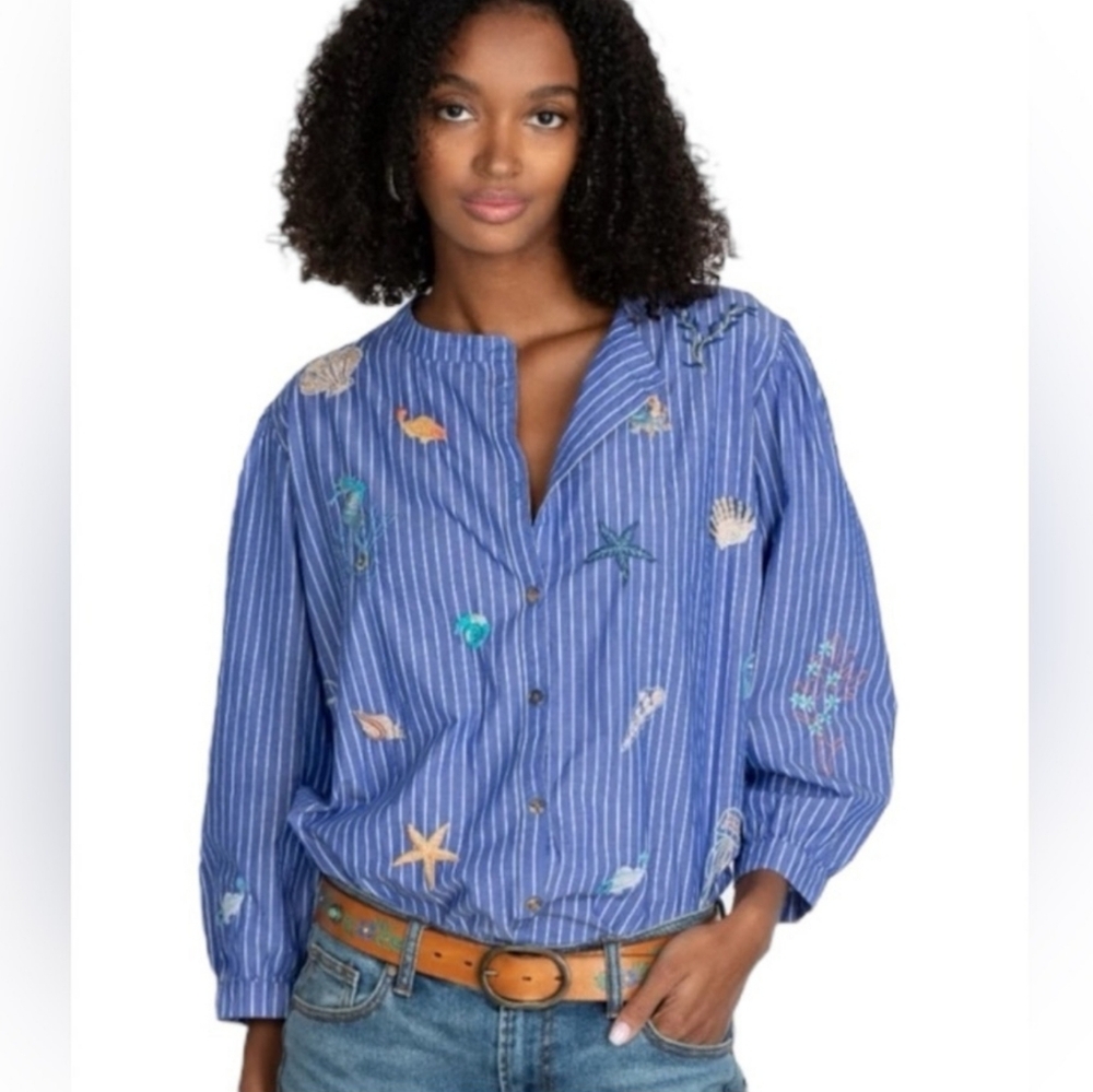 Johnny Was Workshop Portia button down enbroidered shirt